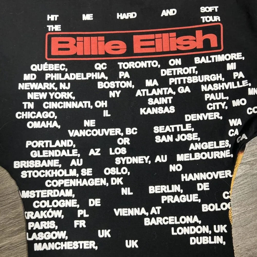 Billie Eilish Hit Me Hard and Soft Tour T Shirt Black Altered Size XL
